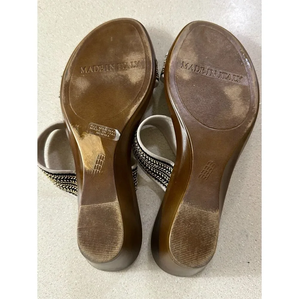 Toscanella Women's Italian Wedge Metallic/Black Double Band Sandals Size 7.5 - Picture 3 of 3
